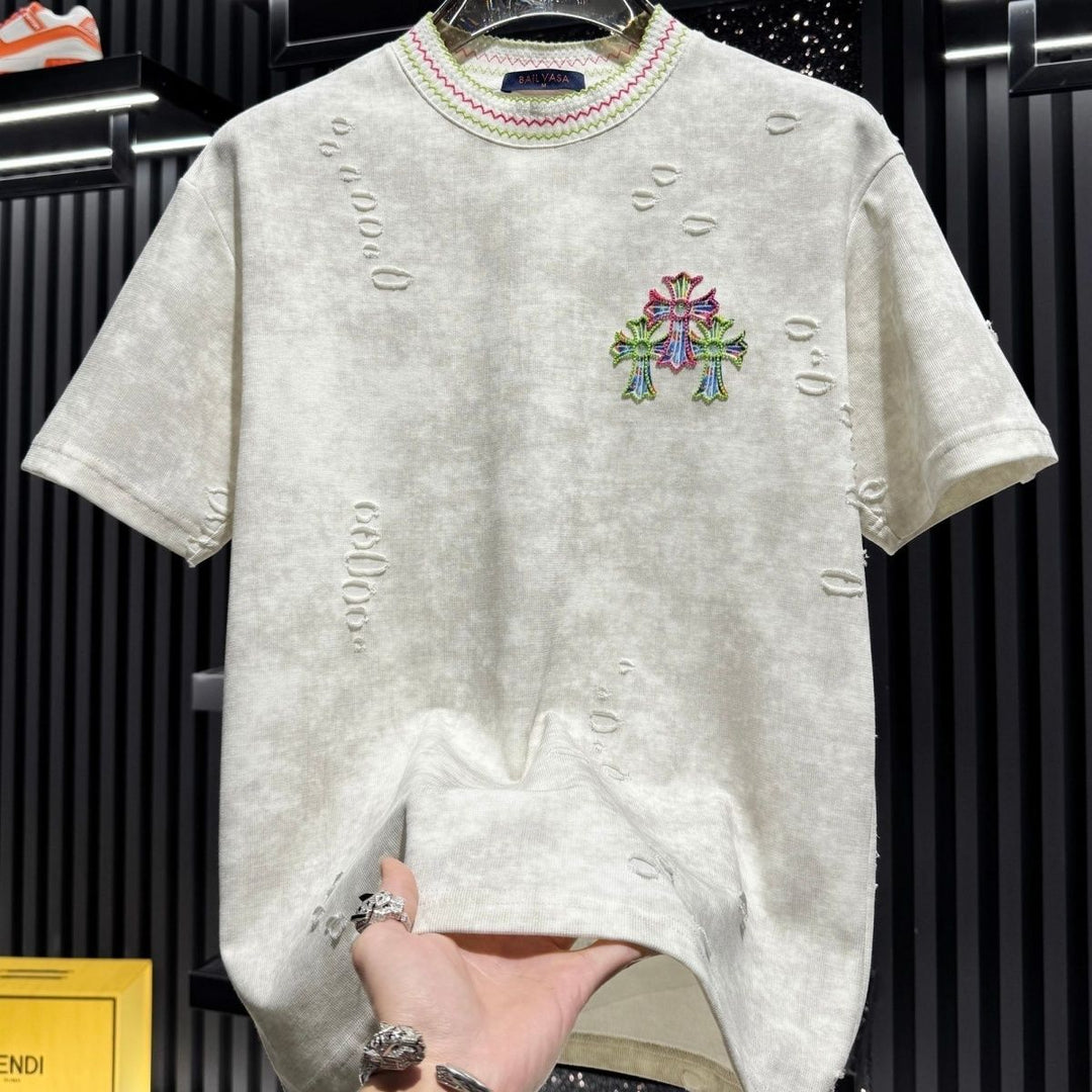 Chrome Hearts-Inspired Colorful Line Embroidery T-Shirt