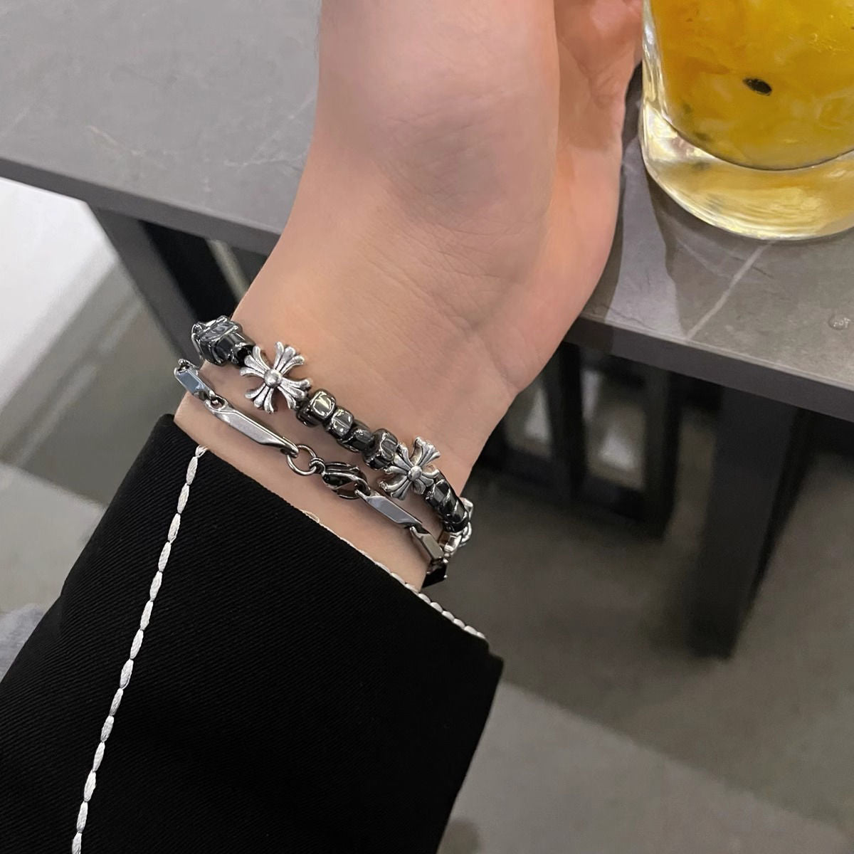 chrome hearts cross flower bracelet