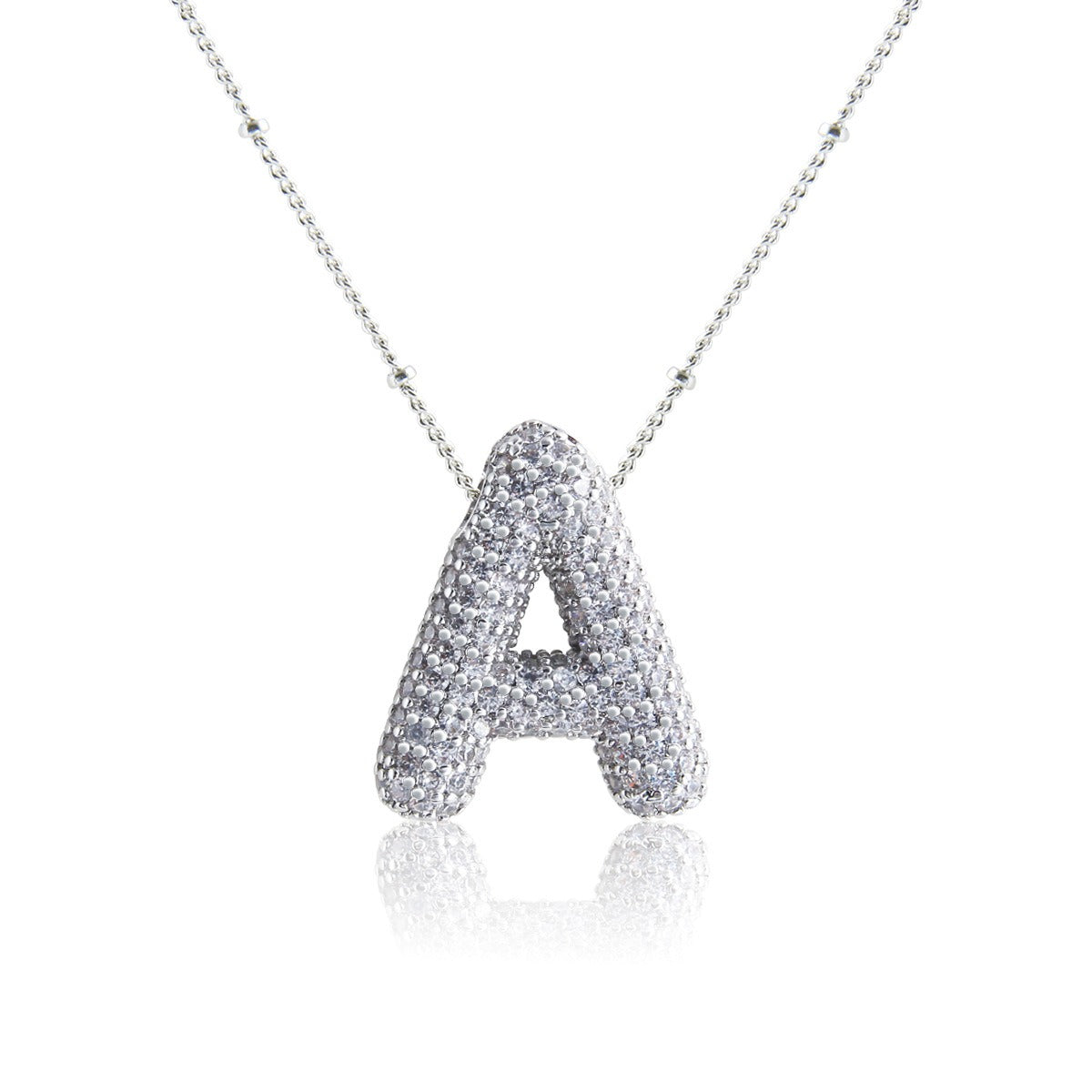 Bubble Initial Necklace 14k Gold Plated Cubic Zirconia