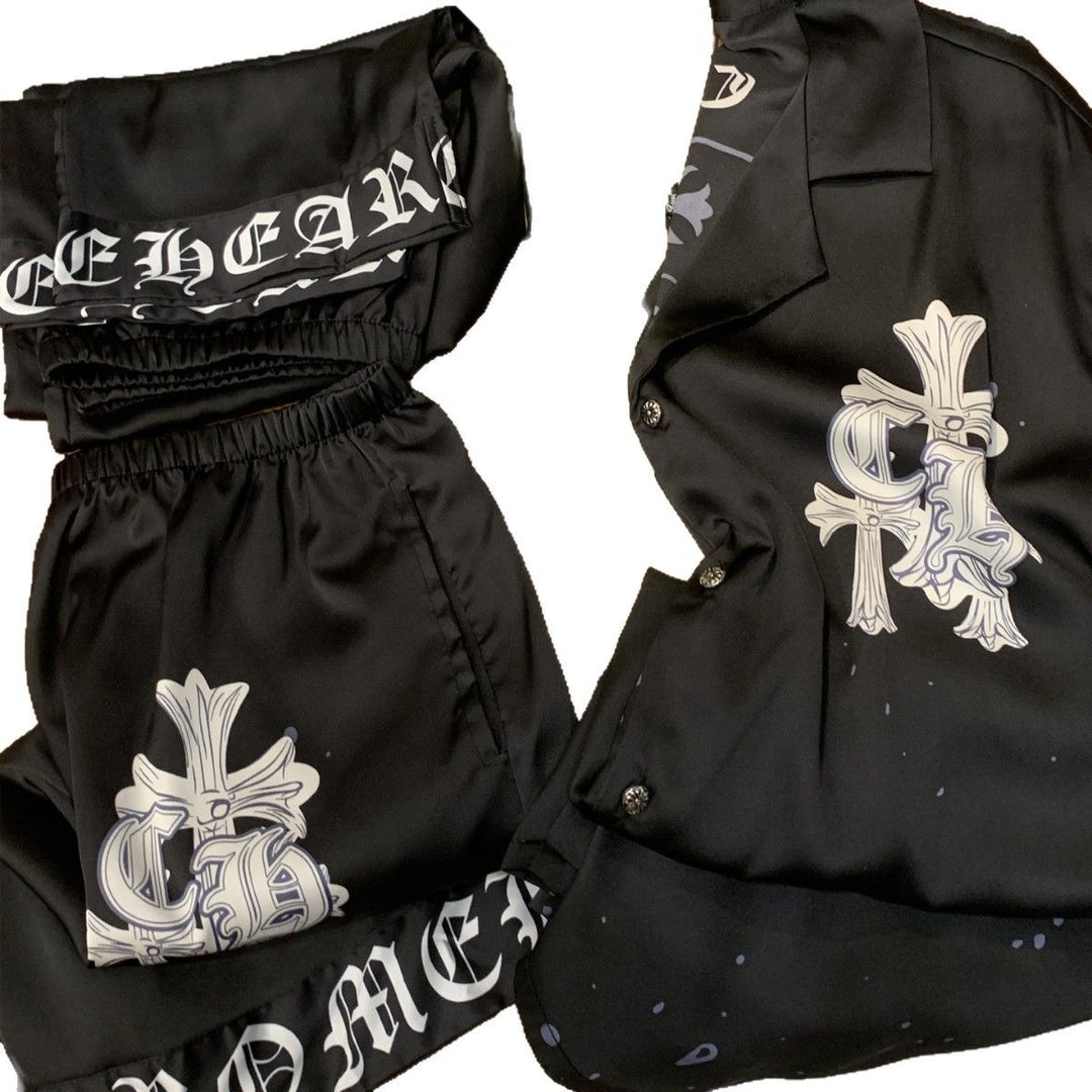Chrome Hearts-Inspired Ink-Style Print "Ice Silk" Pajamas
