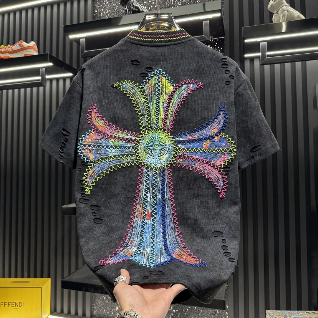 Chrome Hearts-Inspired Colorful Line Embroidery T-Shirt
