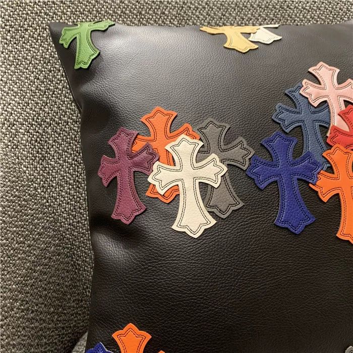 Chrome Hearts Stitched Faux Leather Throw Pillow Includes Insert