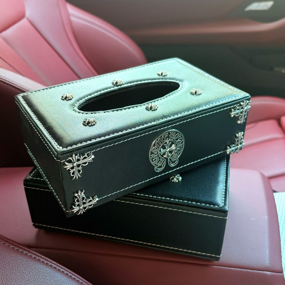 Chrome Hearts-Style Leather Tissue Box