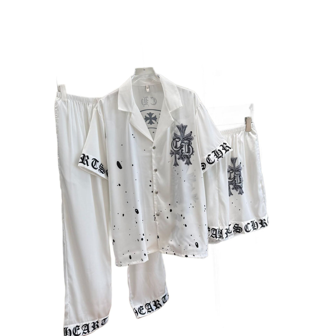 Chrome Hearts-Inspired "Ice Silk" Printed Pajama Set for Couples