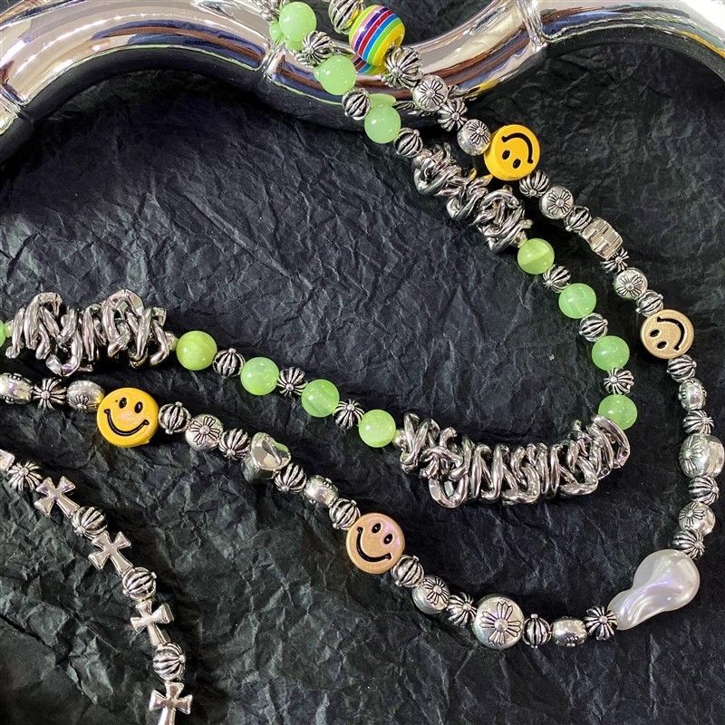 smiley face cross acrylic bead chain