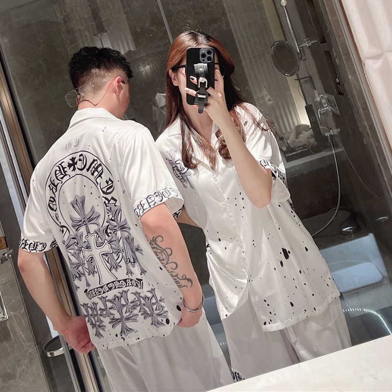 Chrome Hearts-Inspired Ink-Style Print "Ice Silk" Pajamas