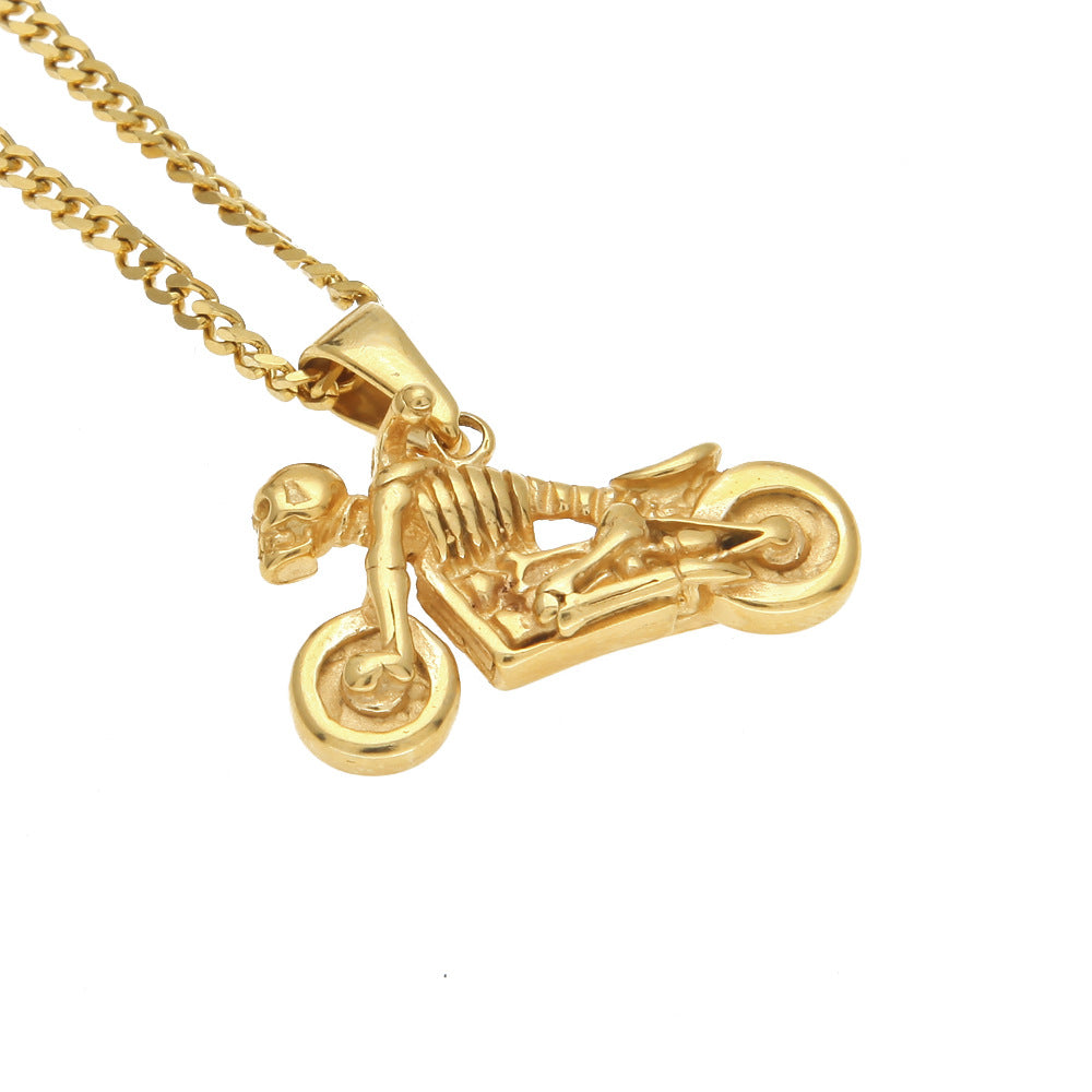 Men's motorcycle pendant stainless steel necklace