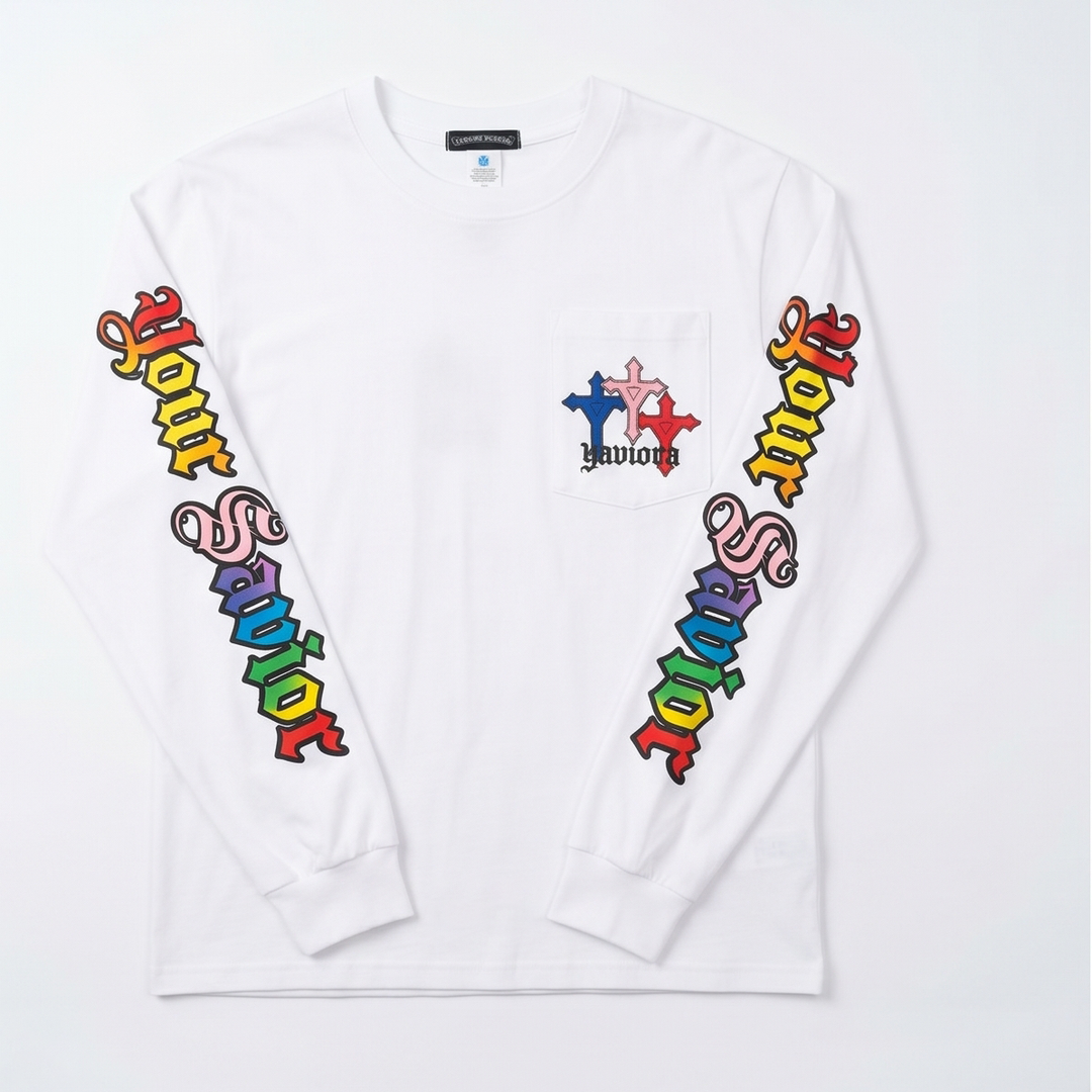 Yaviora Your Savior Gothic Rainbow Cross Print Long Sleeve T-Shirt