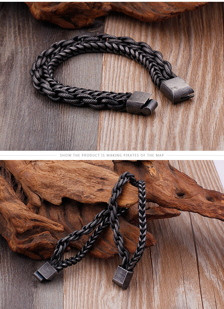 Punk Rock Minimalist Fashion Stainless Steel Double-Layer Bracelet
