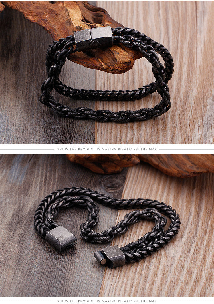 Punk Rock Minimalist Fashion Stainless Steel Double-Layer Bracelet