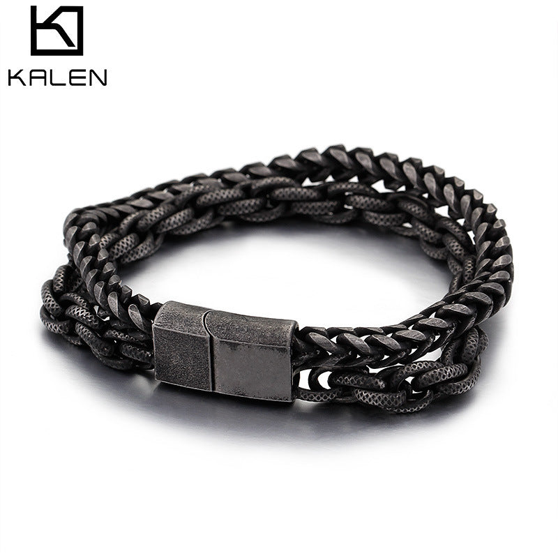 Punk Rock Minimalist Fashion Stainless Steel Double-Layer Bracelet