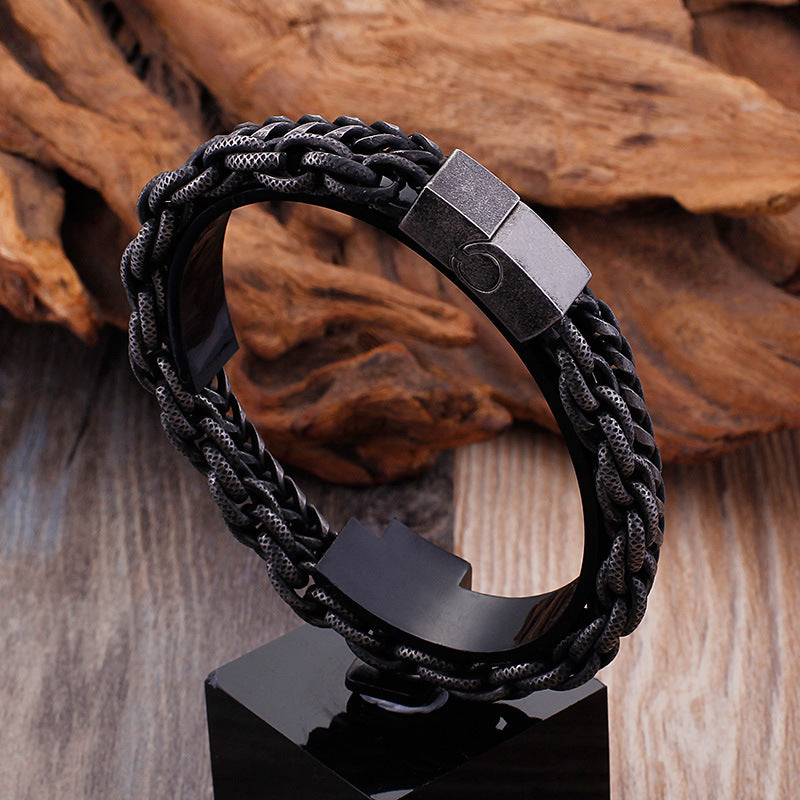 Punk Rock Minimalist Fashion Stainless Steel Double-Layer Bracelet