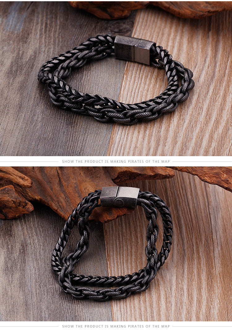 Punk Rock Minimalist Fashion Stainless Steel Double-Layer Bracelet