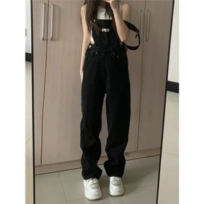 Denim Jumpsuit Women Baggy Jeans Jumpsuits High Waist Wide Leg Overalls Trousers