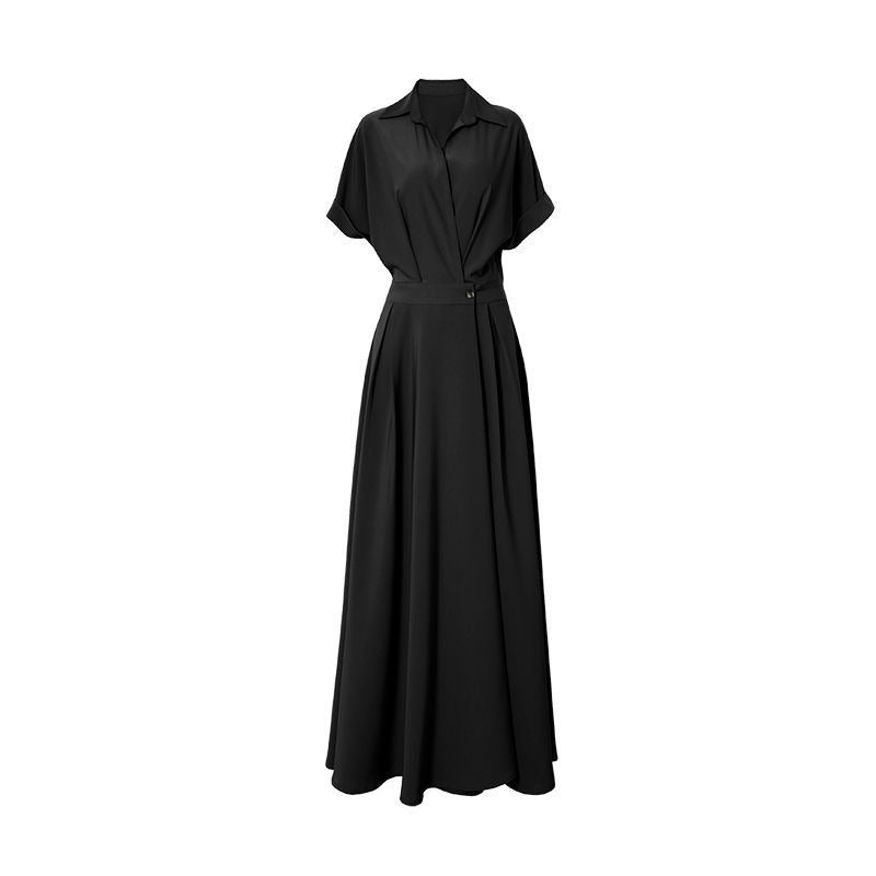 Turn-down Collar Women A-line Dress Long Sleeve Slim Waist Vestidos