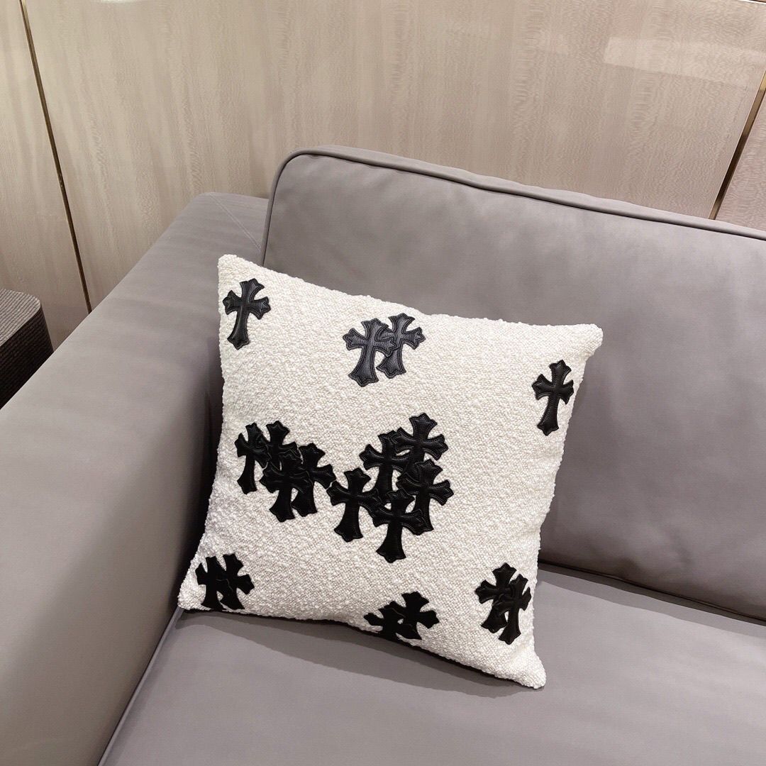 Chrome Hearts Stitched Faux Leather Throw Pillow Includes Insert
