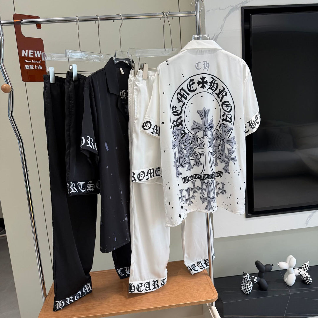 Chrome Hearts-Inspired "Ice Silk" Printed Pajama Set for Couples