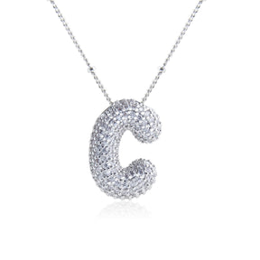 Bubble Initial Necklace 14k Gold Plated Cubic Zirconia