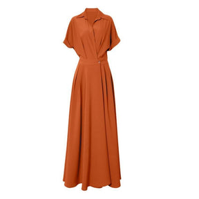 Turn-down Collar Women A-line Dress Long Sleeve Slim Waist Vestidos