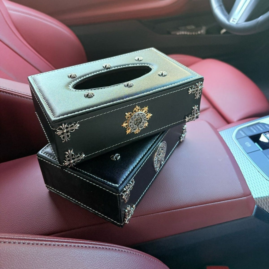 Chrome Hearts-Style Leather Tissue Box