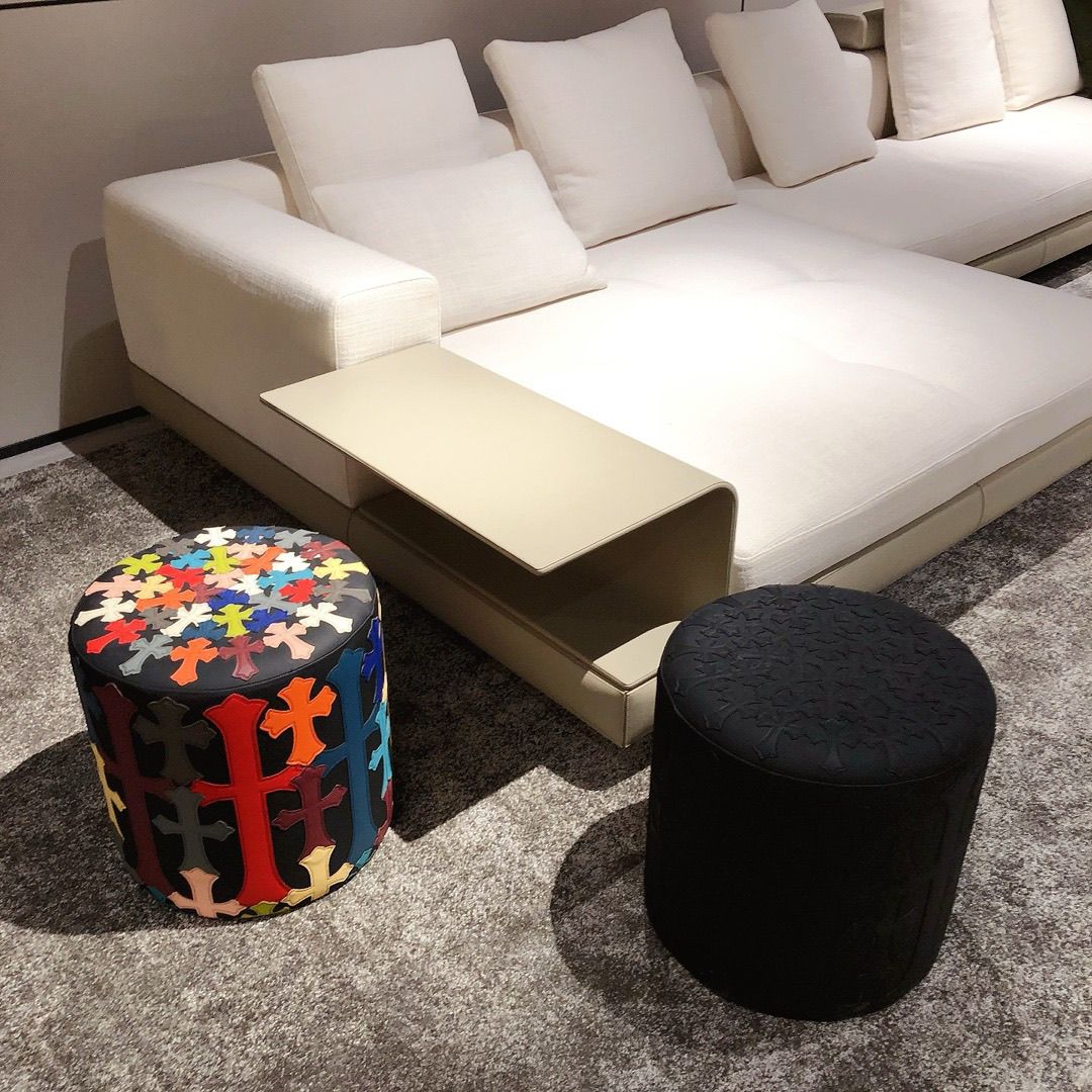 Chrome Hearts Pattern Colorful Round Stool Leather Seat
