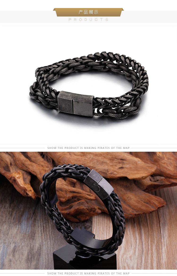 Punk Rock Minimalist Fashion Stainless Steel Double-Layer Bracelet