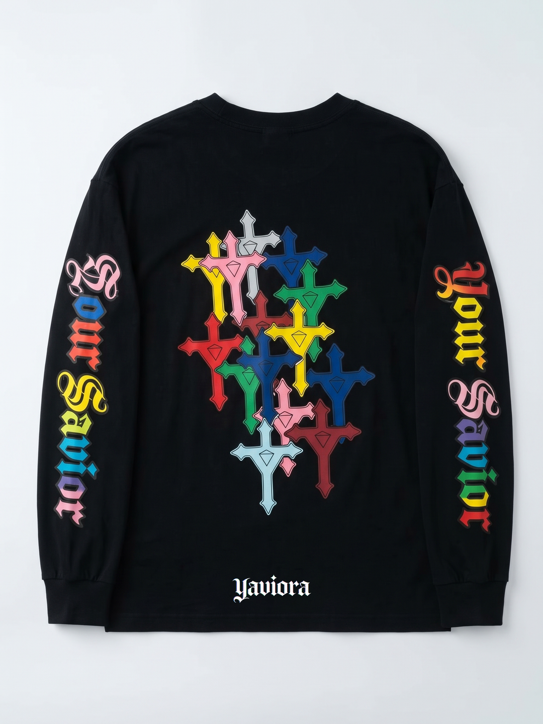 Yaviora Your Savior Gothic Rainbow Cross Print Long Sleeve T-Shirt