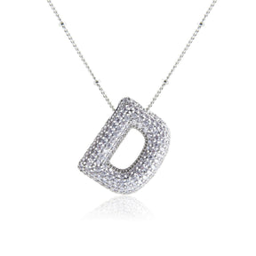 Bubble Initial Necklace 14k Gold Plated Cubic Zirconia