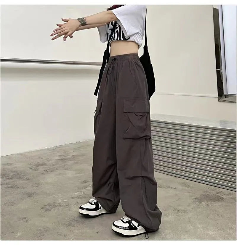 Y2K Cargo Pants Wide Leg Drawstring Oversize Pockets Joggers Trousers