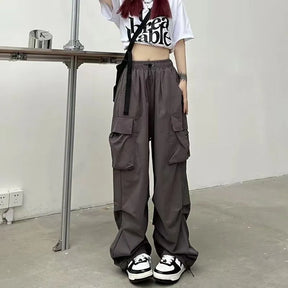 Y2K Cargo Pants Wide Leg Drawstring Oversize Pockets Joggers Trousers