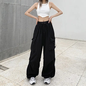 Y2K Cargo Pants Wide Leg Drawstring Oversize Pockets Joggers Trousers