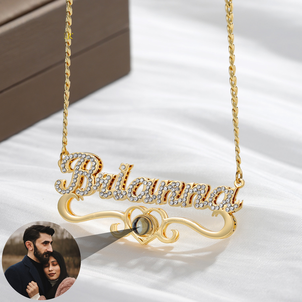 Custom Name Projection Photo Necklace Women Luxury Gold Diamonds Letter Gift