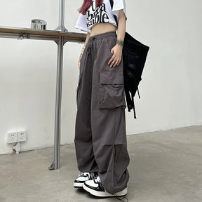 Y2K Cargo Pants Wide Leg Drawstring Oversize Pockets Joggers Trousers