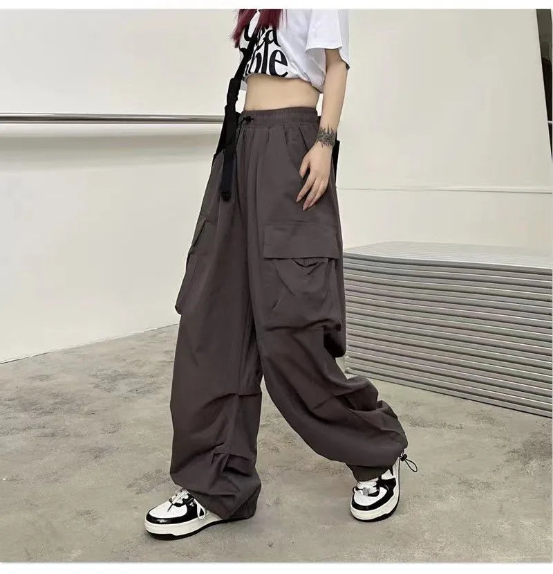 Y2K Cargo Pants Wide Leg Drawstring Oversize Pockets Joggers Trousers