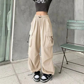 Y2K Cargo Pants Wide Leg Drawstring Oversize Pockets Joggers Trousers