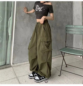 Y2K Cargo Pants Wide Leg Drawstring Oversize Pockets Joggers Trousers