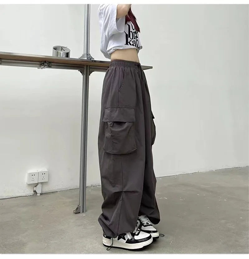 Y2K Cargo Pants Wide Leg Drawstring Oversize Pockets Joggers Trousers