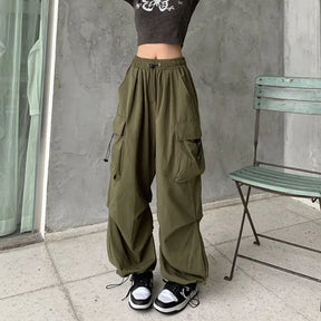 Y2K Cargo Pants Wide Leg Drawstring Oversize Pockets Joggers Trousers