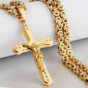 Crystal Jesus Christ Holy Crucifix Cross Pendant Necklace