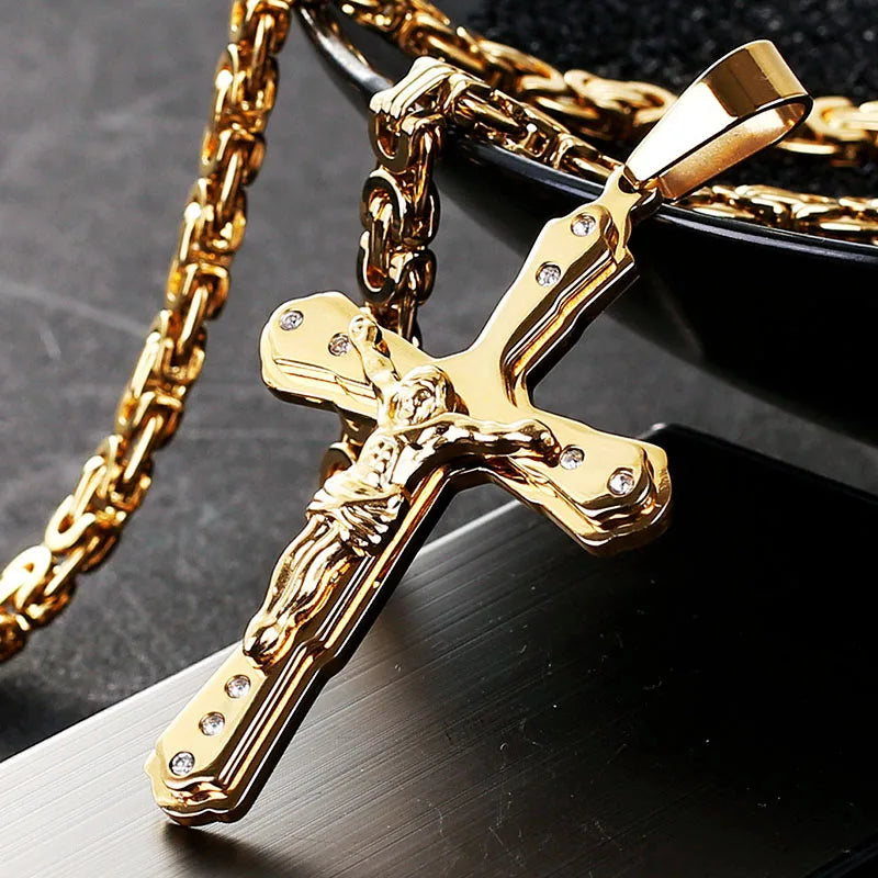 mens gold Jesus Christ Holy chain necklace