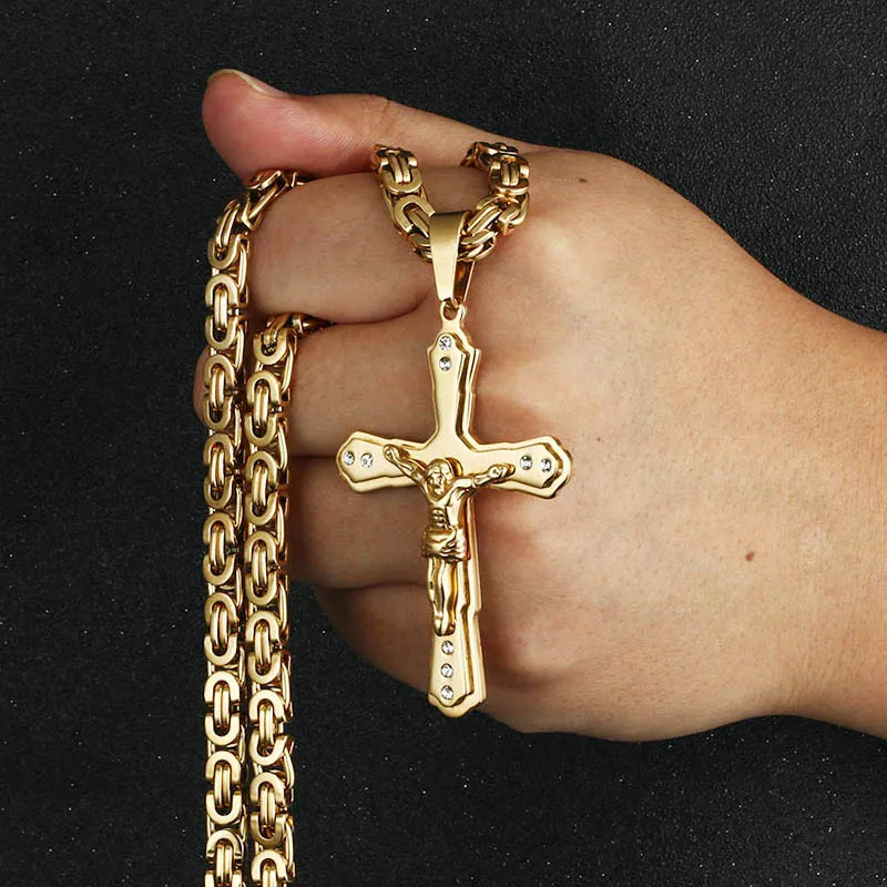 mens gold Jesus Christ Holy chain necklace