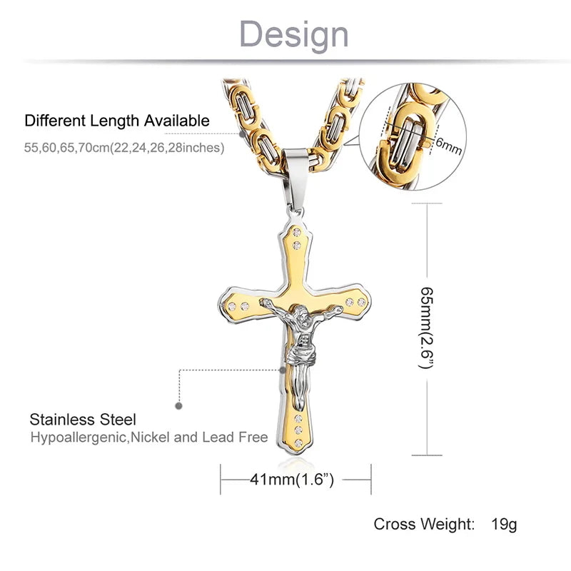 Crystal Jesus Christ Holy Crucifix Cross Pendant Necklace