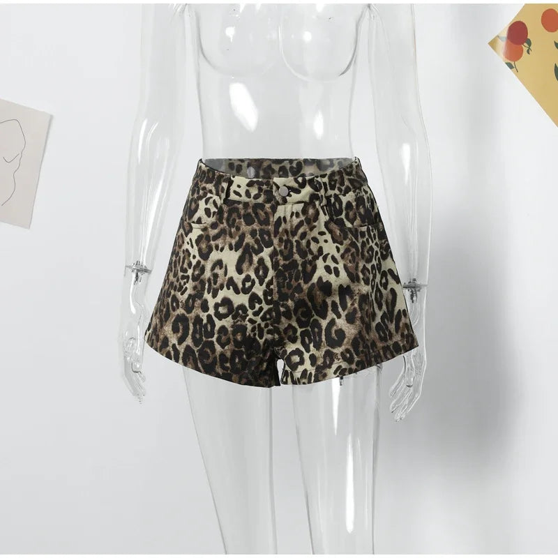 Leopard Print Shorts Women Denim Short Pants