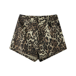 Leopard Print Shorts Women Denim Short Pants