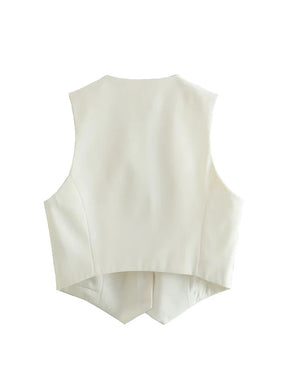 Vintage V Neck Sleeveless Female Outerwear White Chic Vests