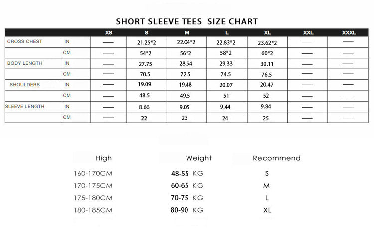 BFF T-shirt Size Chart