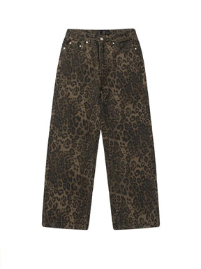 Baggy Leopard Print Y2k Jeans Women