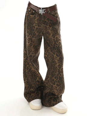 Baggy Leopard Print Y2k Jeans Women