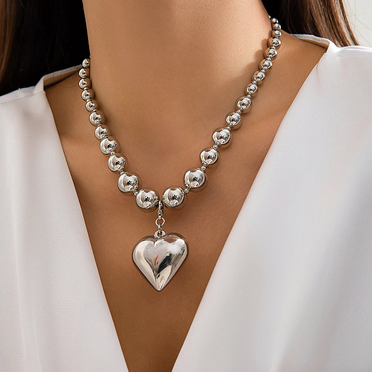 ball chain necklace Heart Pendant Choker Collar