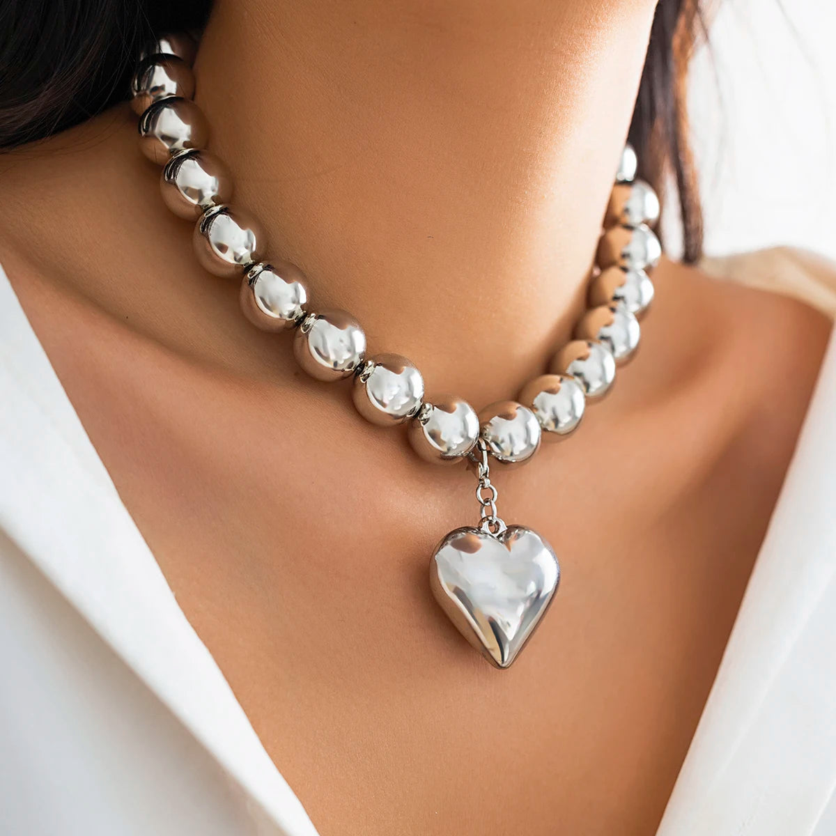 ball chain necklace Heart Pendant Choker Collar